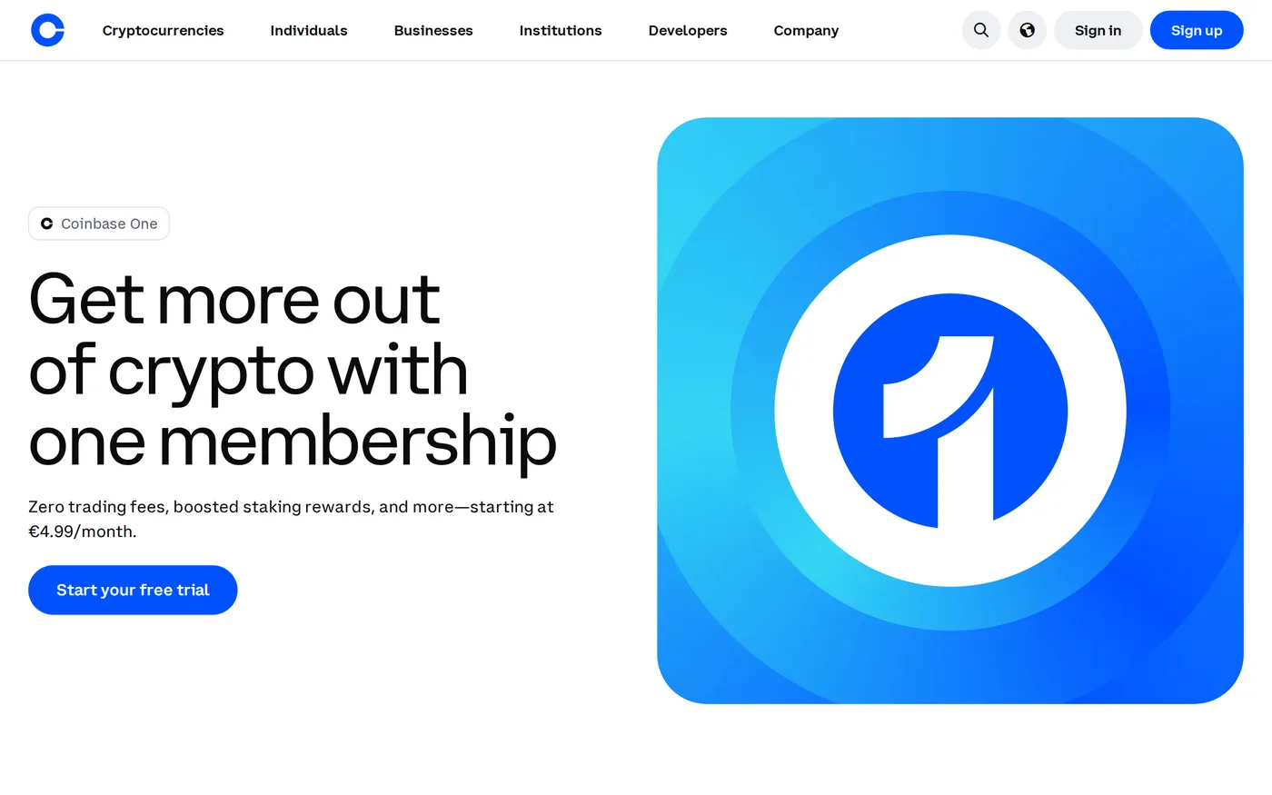 The Coinbase One subscription page