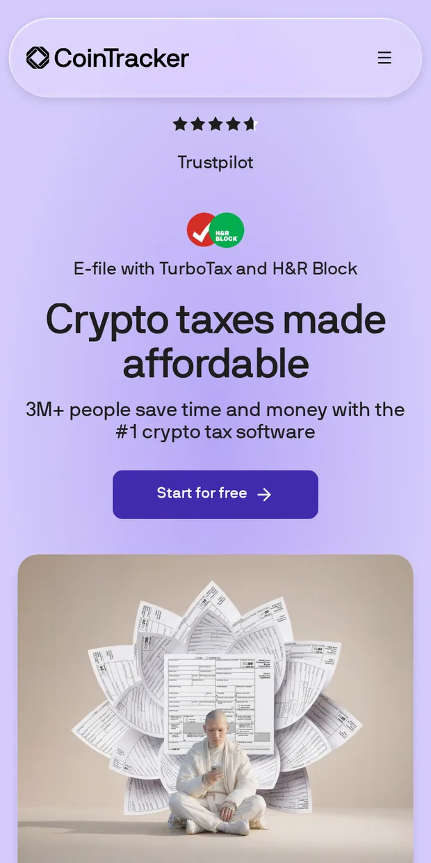 CoinTracker at phone width