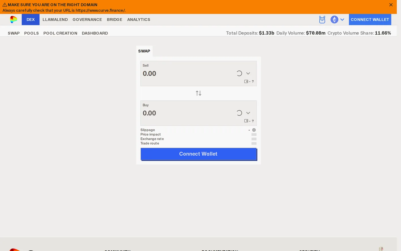Curve's swap interface showing stable pool routing