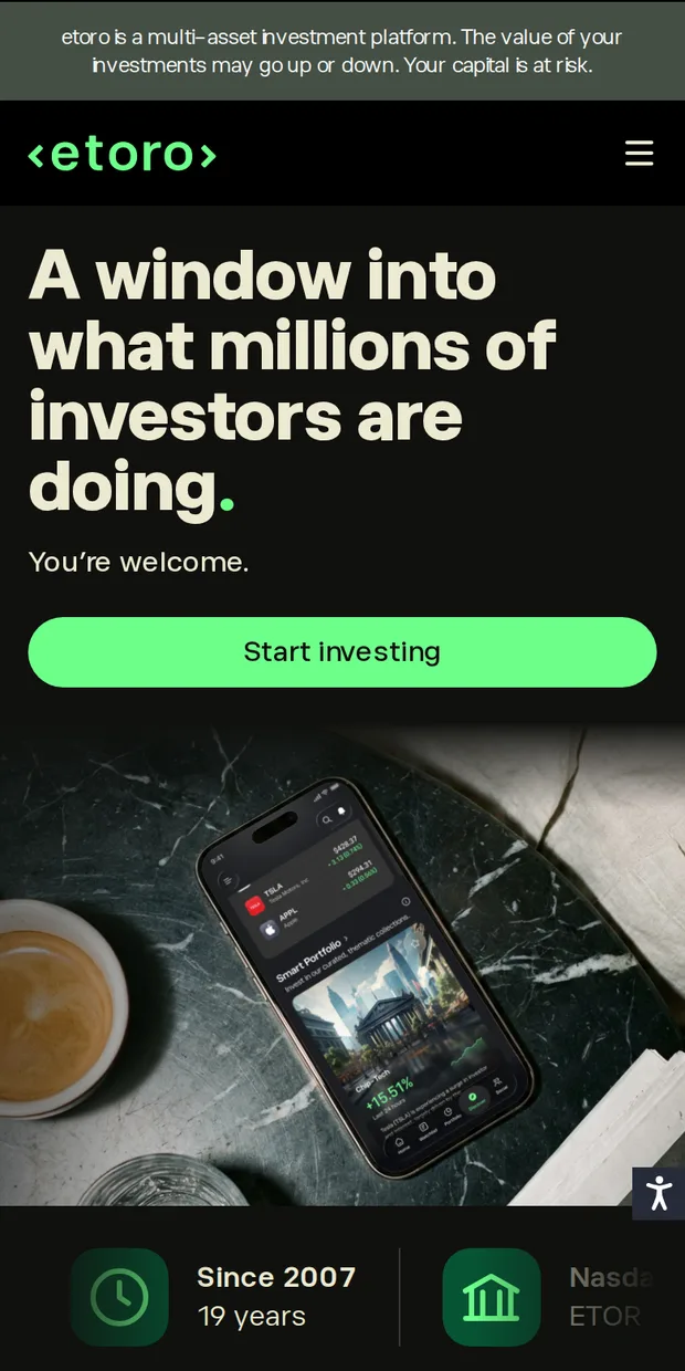 eToro at phone width