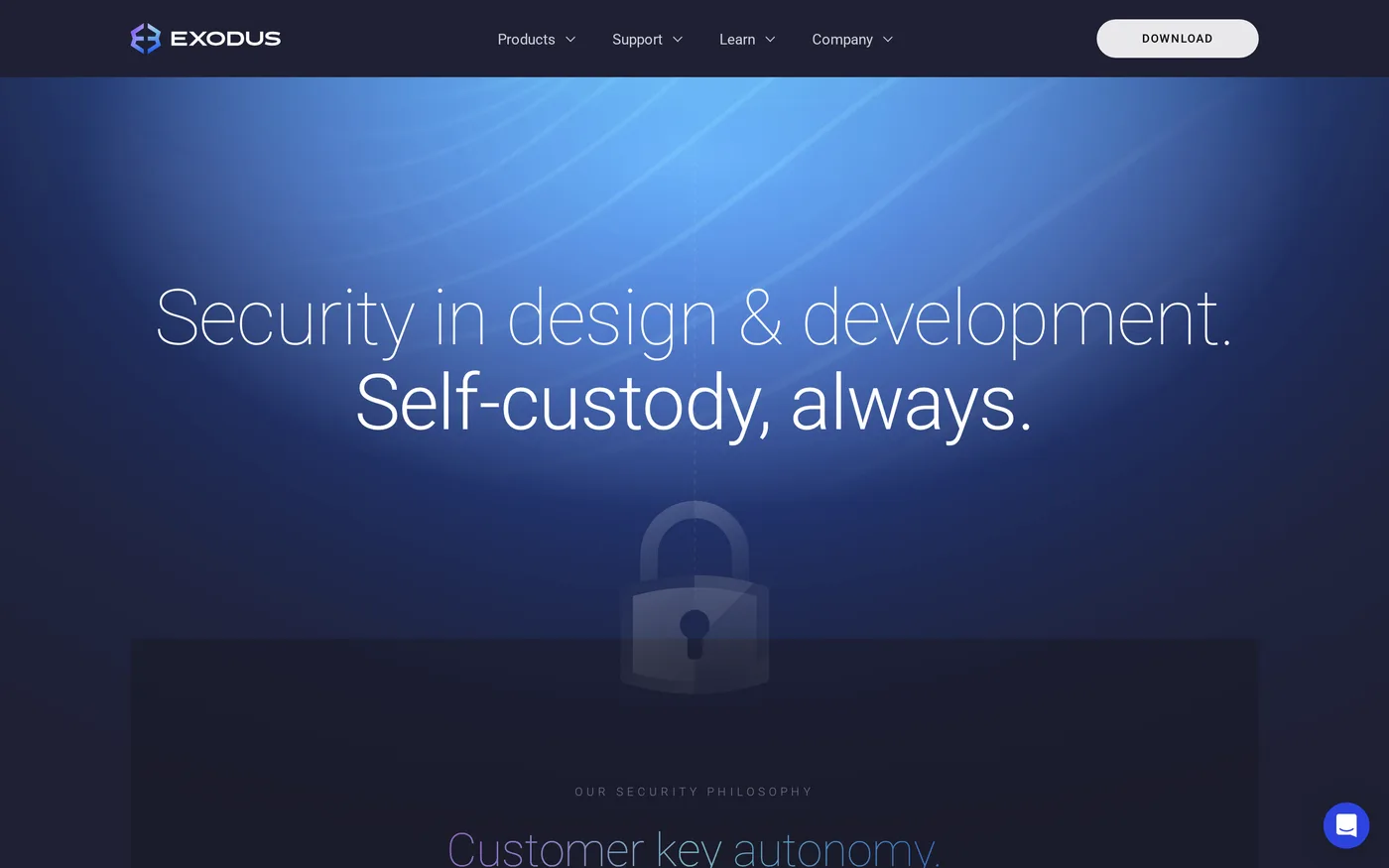 Exodus's security page explaining its custody model