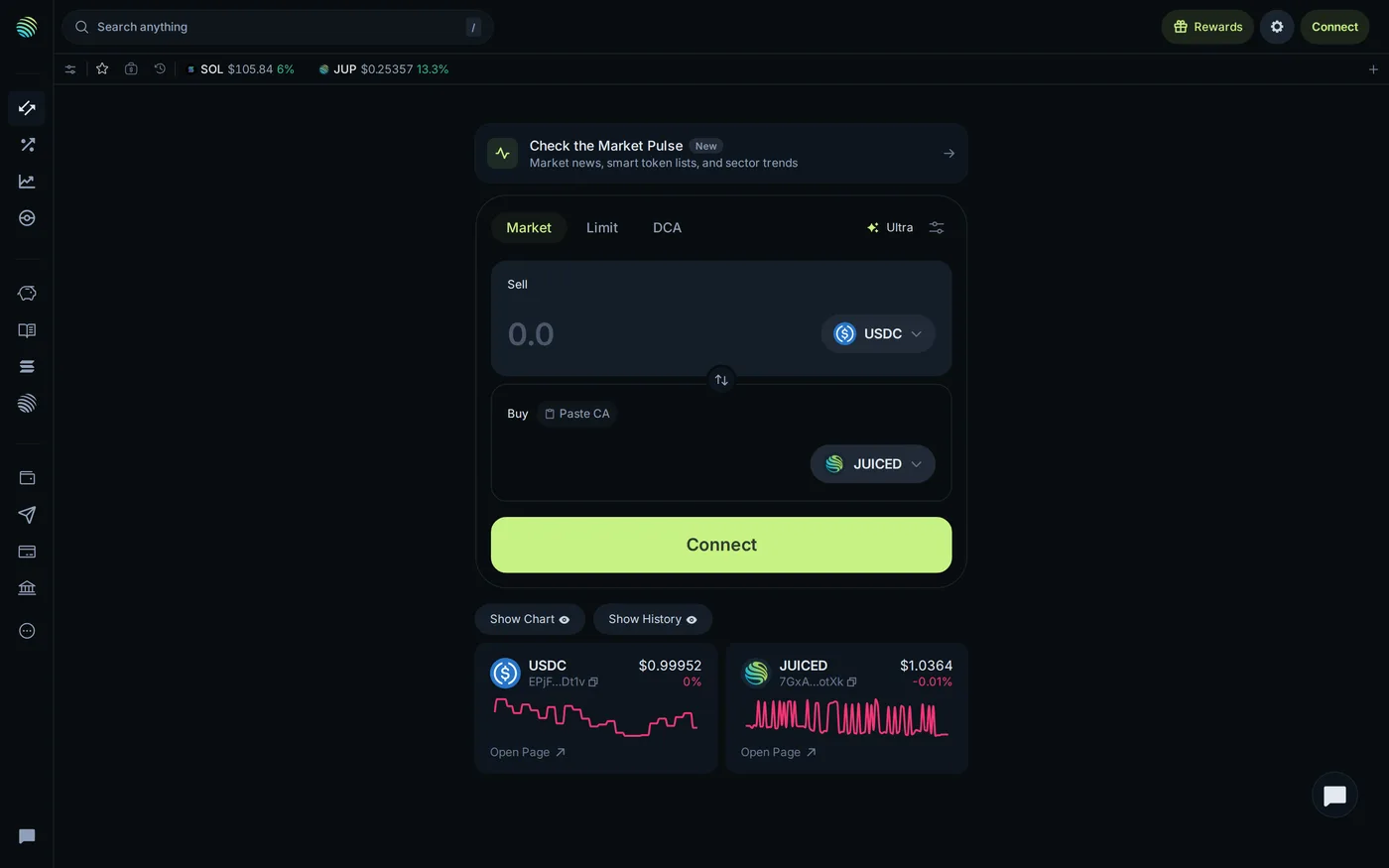 Jupiter's swap interface showing routing and price impact