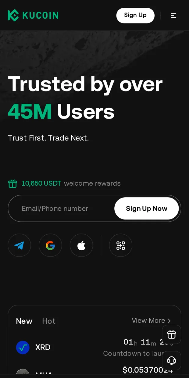 KuCoin rendered at phone width
