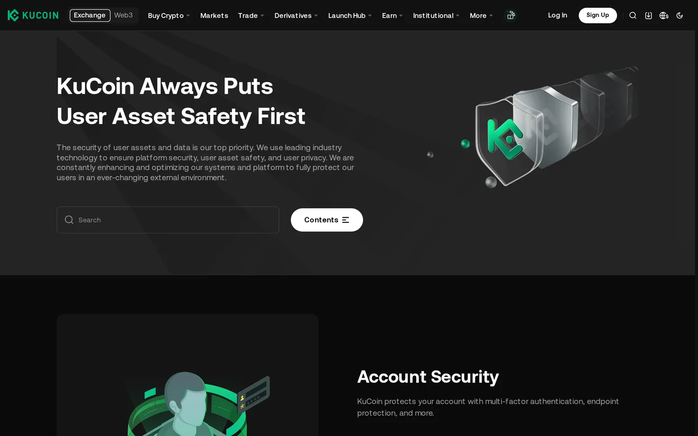 KuCoin's user asset security centre page