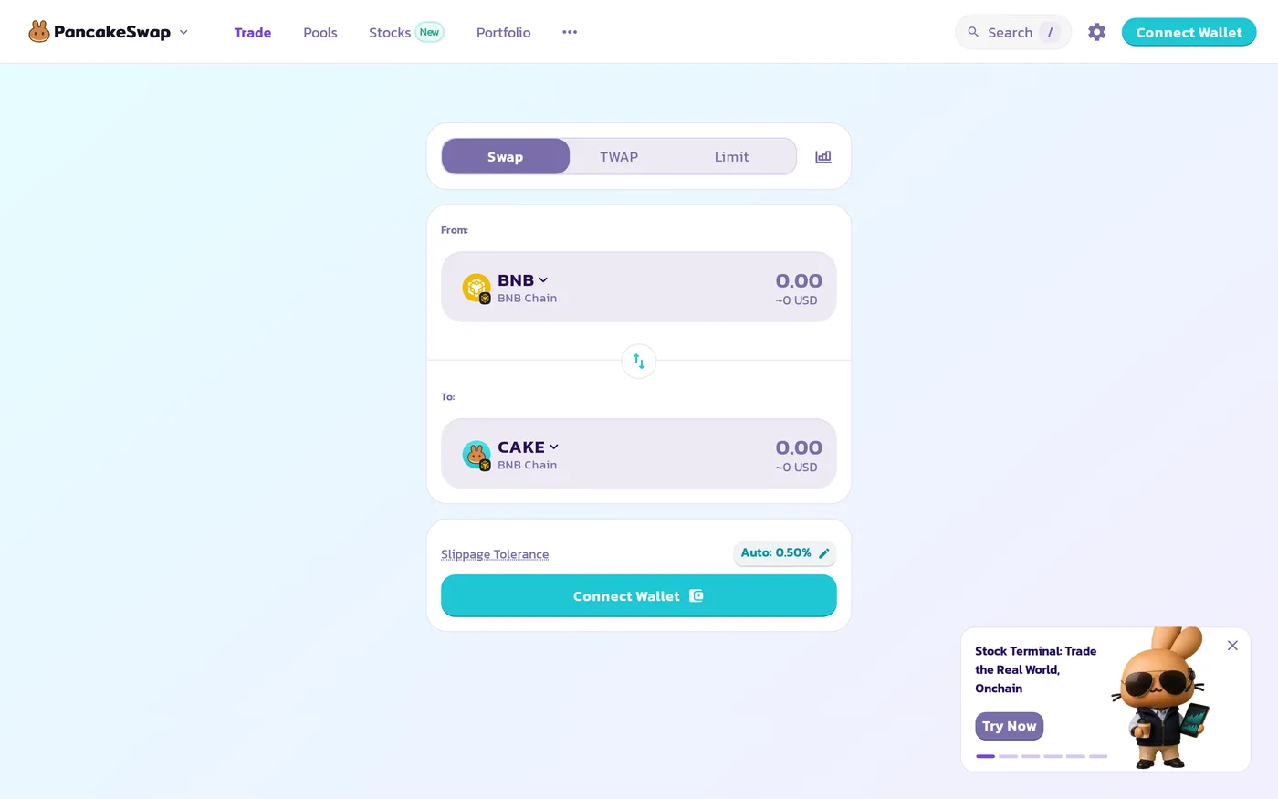 The PancakeSwap exchange interface