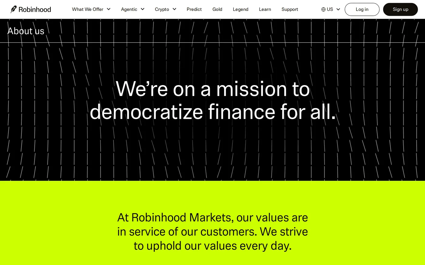Robinhood's about page describing the company