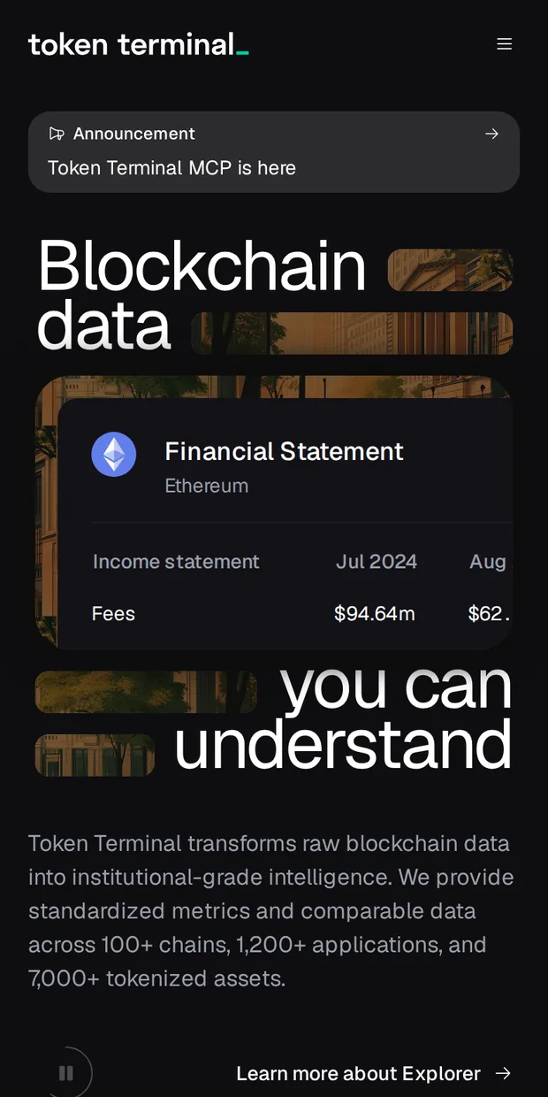 Token Terminal at phone width