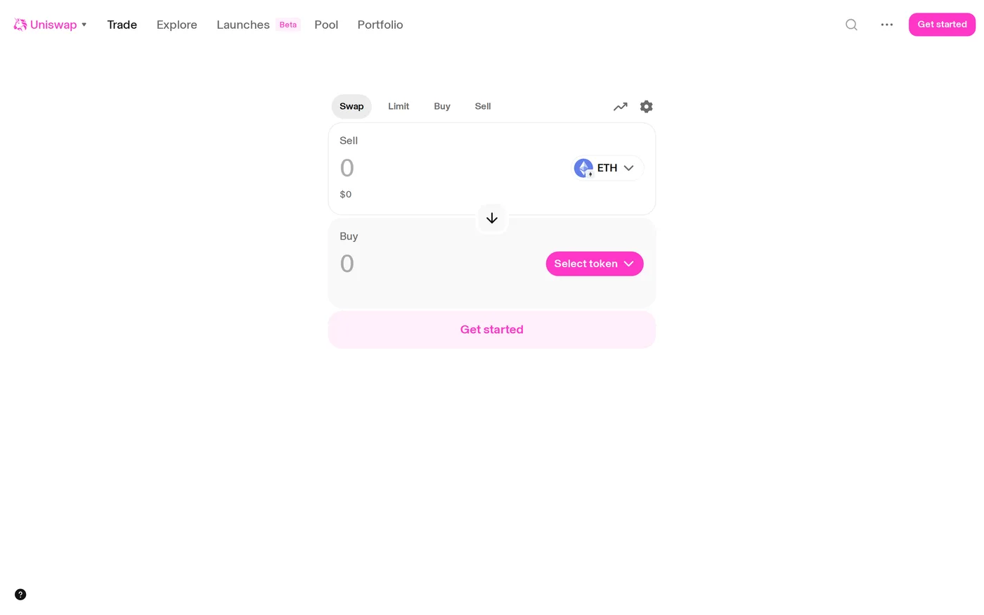 The Uniswap trade interface showing a token swap